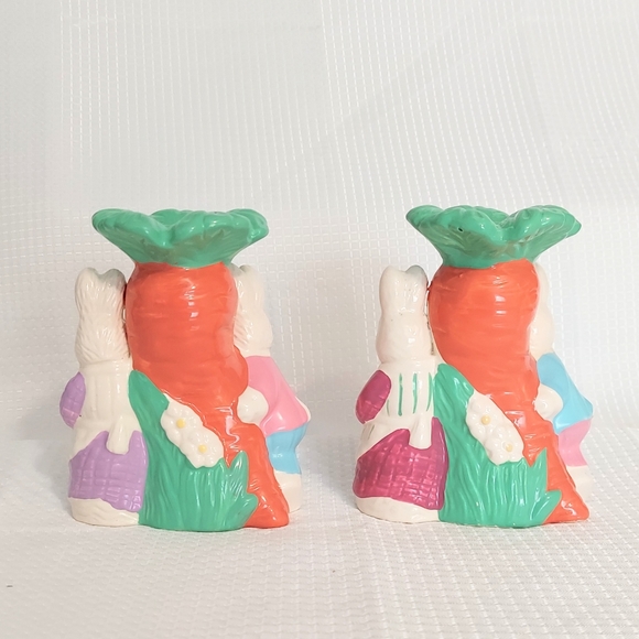 Rabbit Candle Holders Painted Ceramic Carrot Easter Bunnys Mr Mrs - Picture 4 of 9